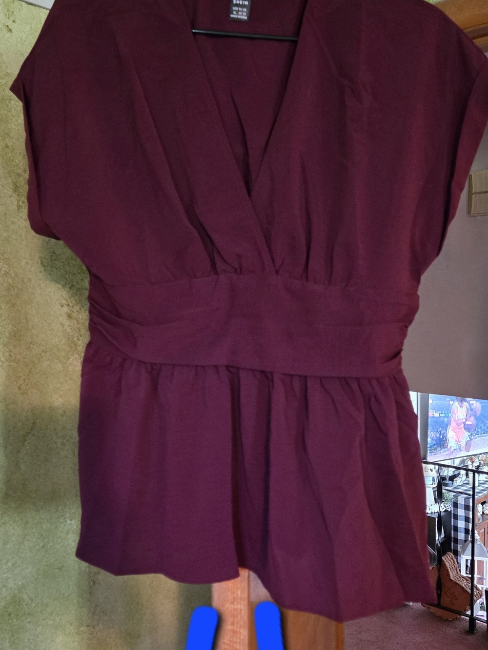 Women’s Deep Burgundy V-Neck Waistband Top